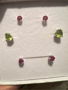 Sterling Stud Earring Set in Pink ruby  and Green peridot - Unbranded
